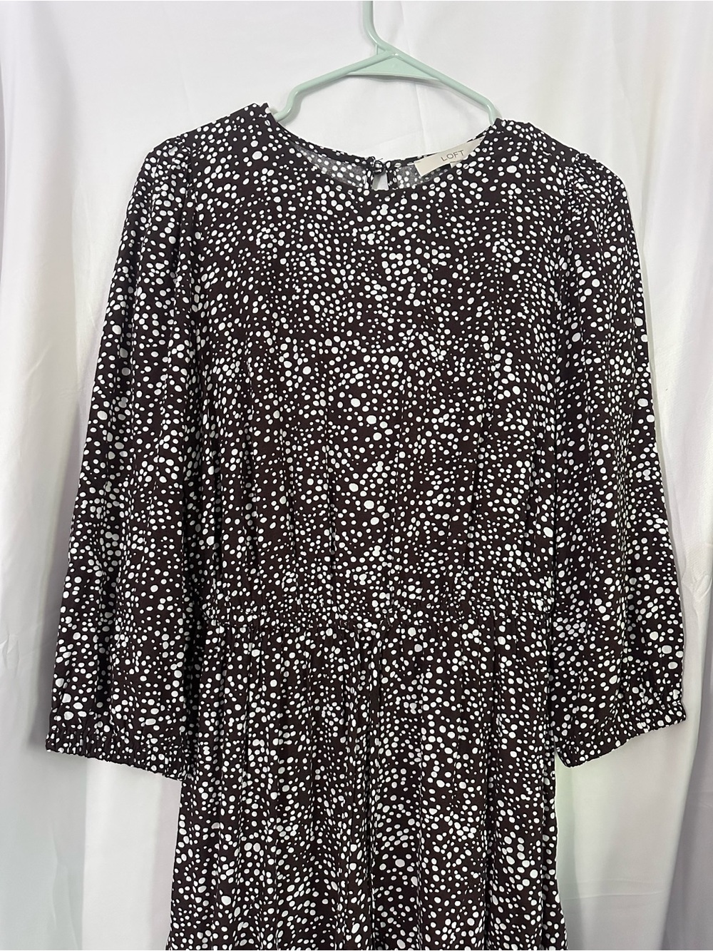 LOFT Black Dress with White Dot Pattern, Long Sleeve - Picture 2 of 5
